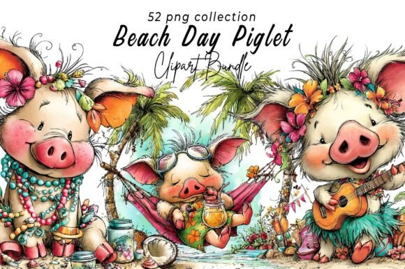 Download Whimsical Beach Day Piglet Clipart - Beach day Collection