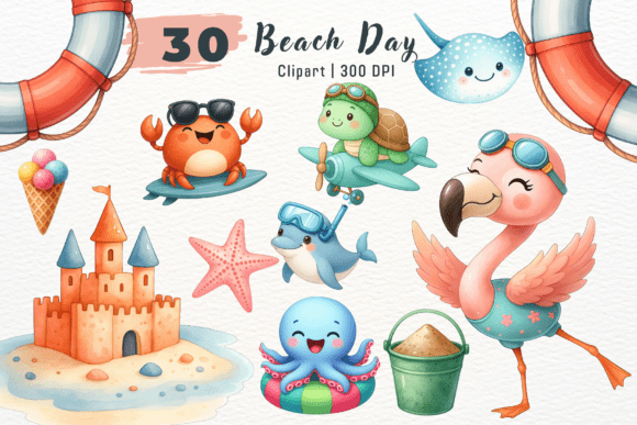 Download Watercolor Summer Beach Day Clipart - Beach day Collection
